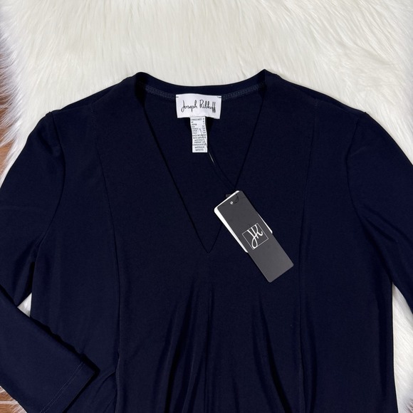 Joseph Ribkoff Women's Size 4 Blue Jersey Knit V Neck Cascade Swing Tunic Top - Picture 2 of 9